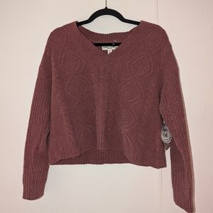 Envy Pink V-Neck Sweater Cozy Knit Casual
